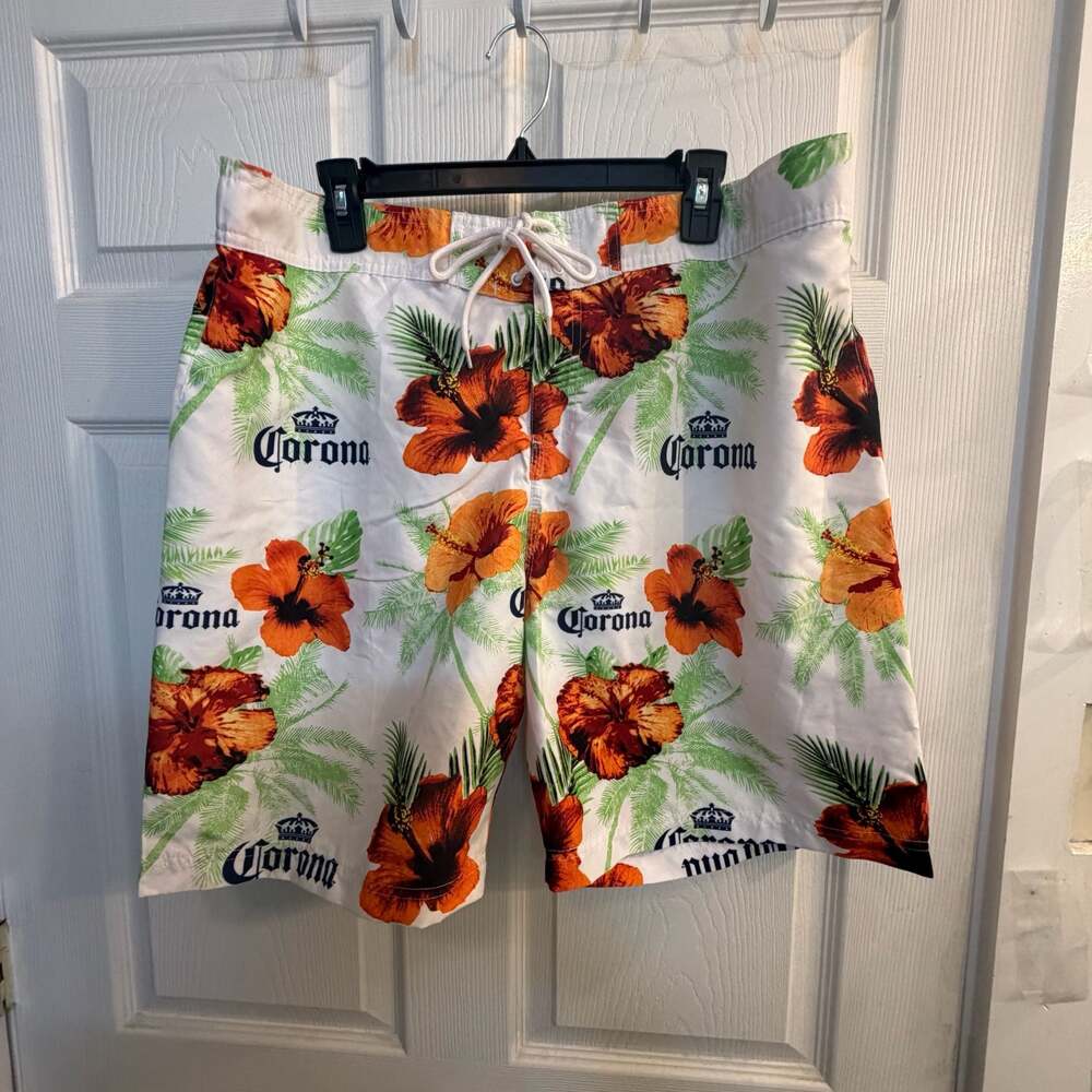 Corona Extra Men's Tropical Hibiscus Floral Print Swim Trunks Size XL Beach Part